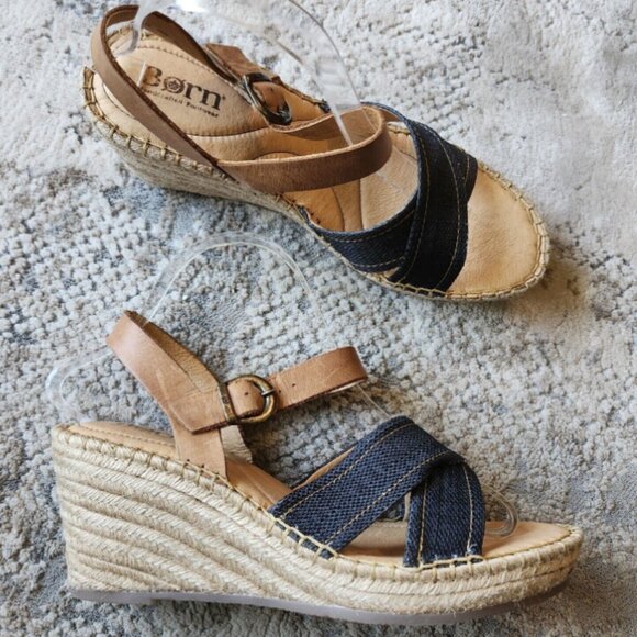 Brand New Women's Leather and Denim Platform Espadrilles - Picture 4 of 7